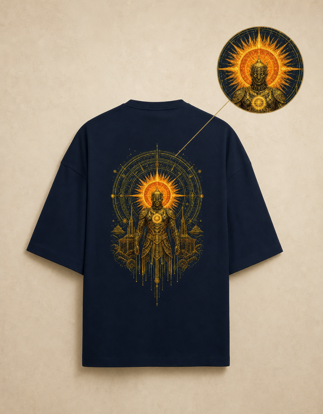 Suryaputra oversized tee in navy blue – back design detail zoom