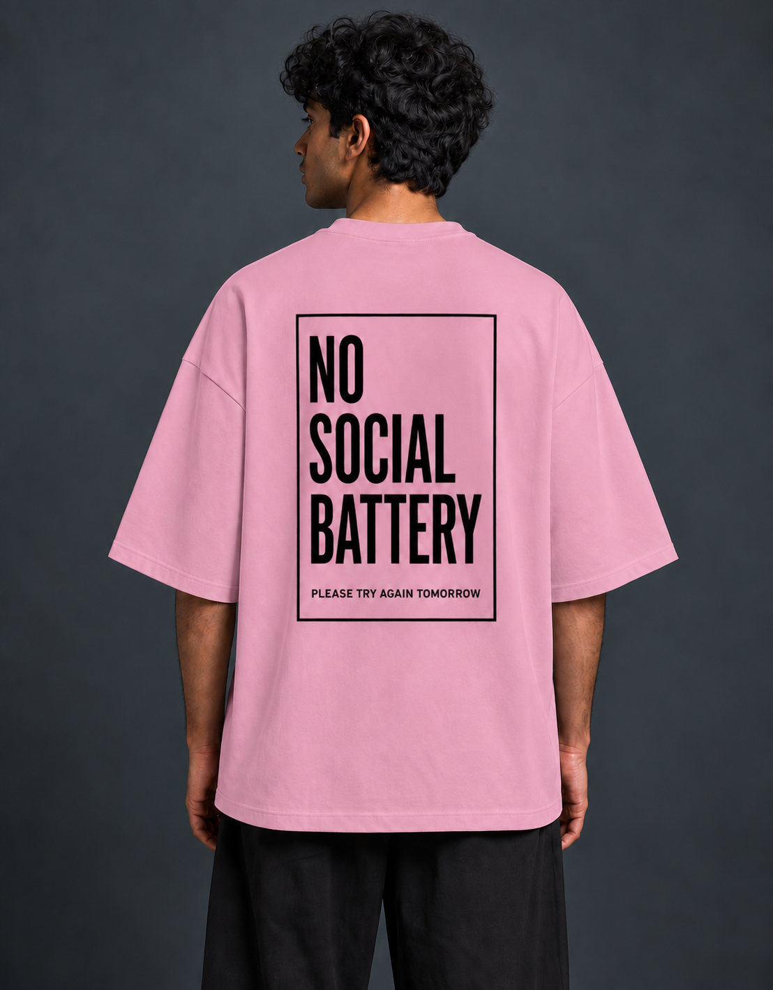 Social Battery Flamingo oversized T-shirt mockup – view 2