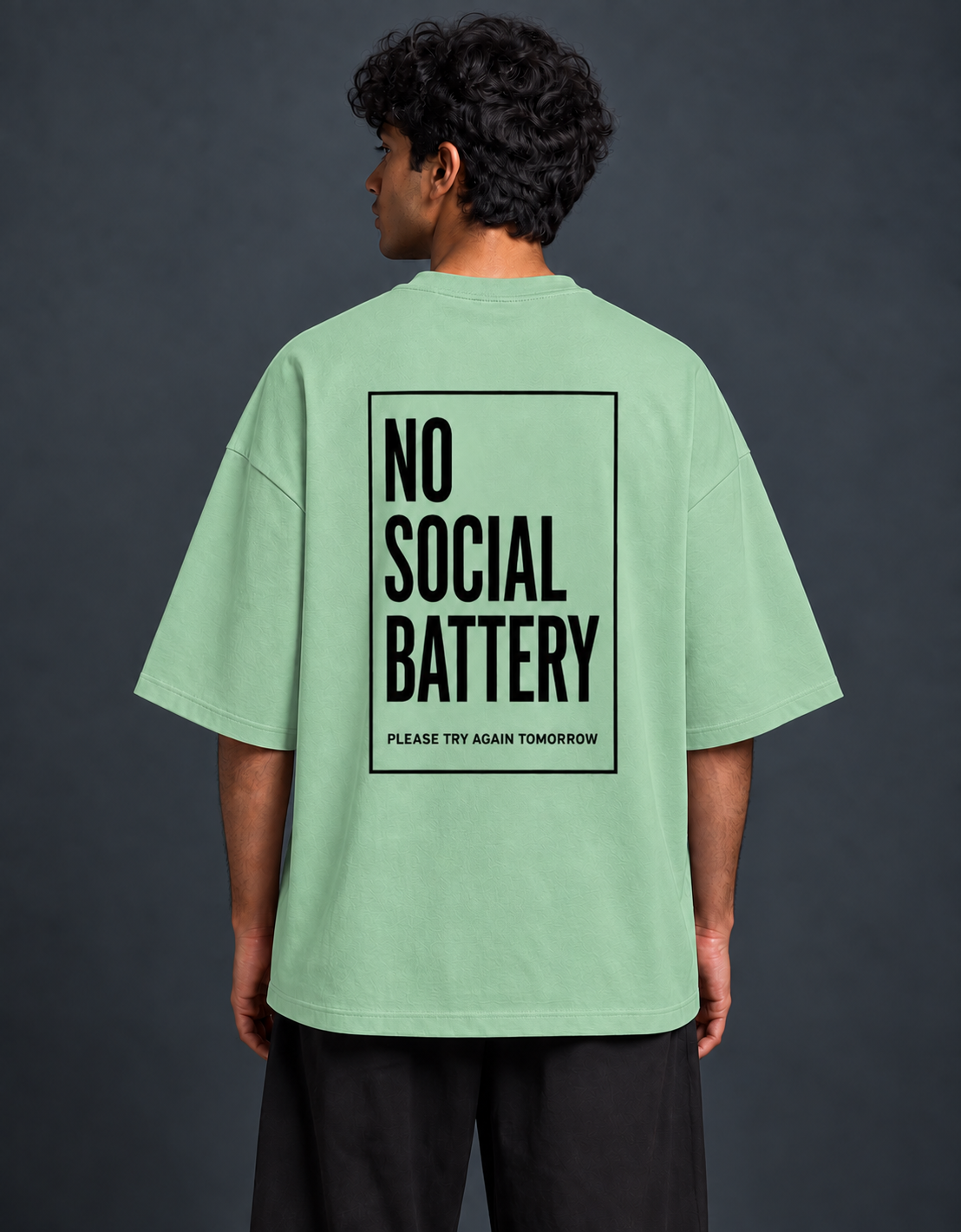 Social Battery Jade oversized T-shirt mockup – view 2
