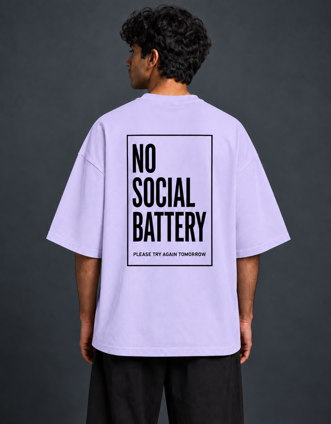 Social Battery Lavender oversized T-shirt mockup – view 2