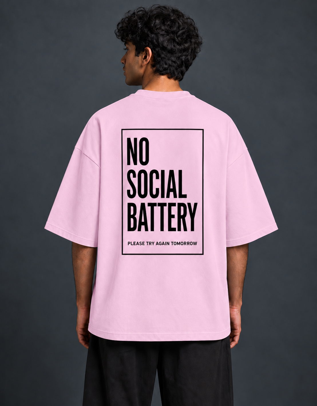 Social Battery Light Baby Pink oversized T-shirt mockup – view 2