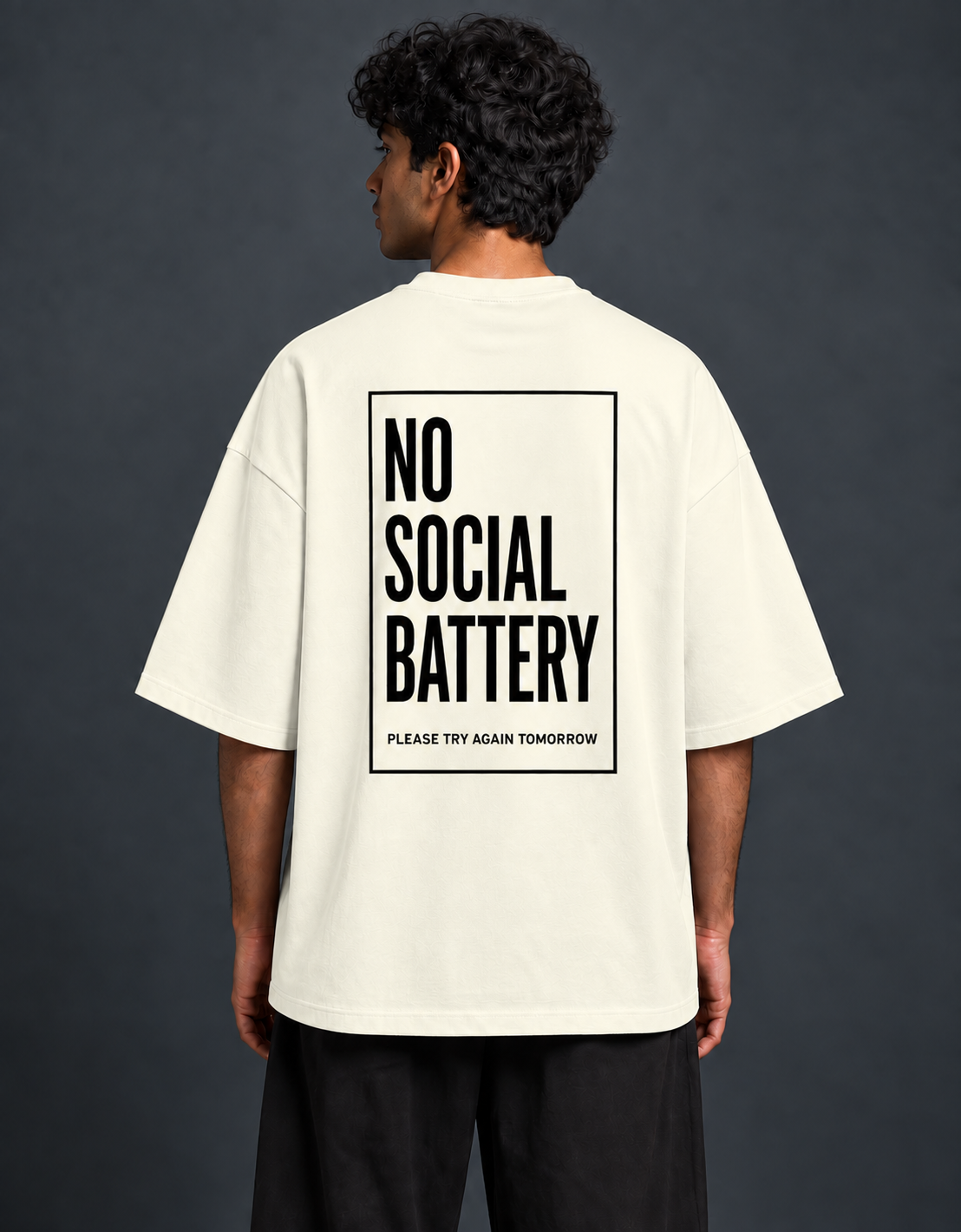 Social Battery Off White oversized T-shirt mockup – view 2