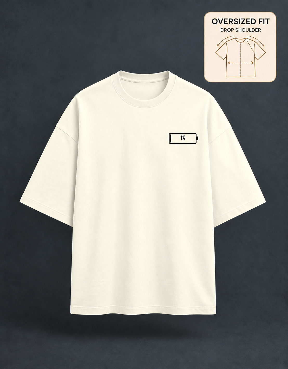 Social Battery Off White oversized T-shirt mockup – view 3