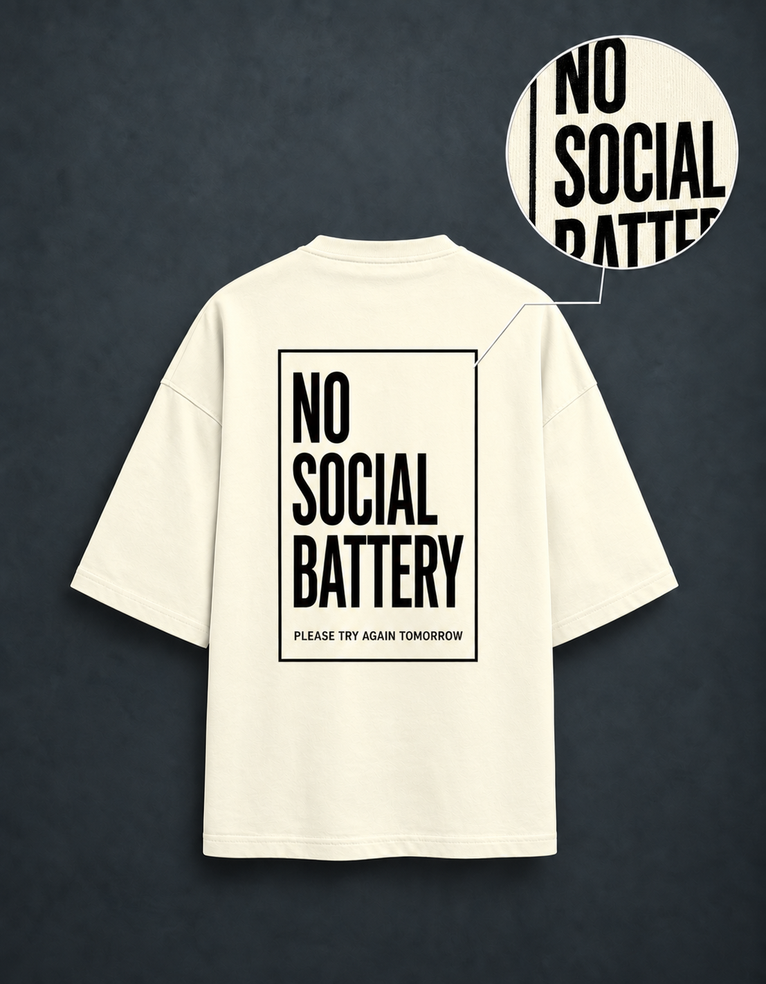 Social Battery Off White oversized T-shirt mockup – view 4