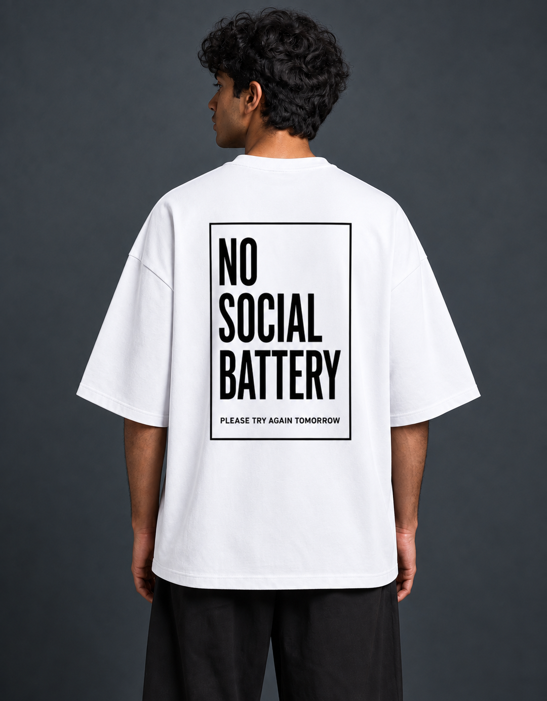 Social Battery White oversized T-shirt mockup – view 2