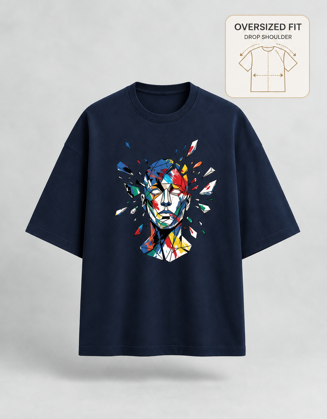 Abstract Face oversized tee — Navy Blue, oversized fit