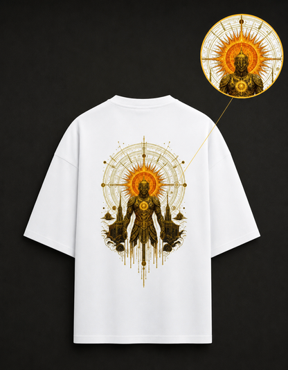 Suryaputra oversized tee in white – back design detail zoom
